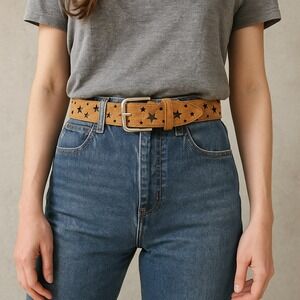 Vintage Absolutely Fresh Star Cutout Belt Womens Medium Suede Silver Buckle